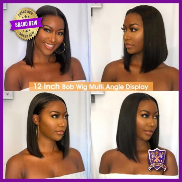 12 Inch Straight Bob Wig Human Hair 13x4 HD Frontal Glueless Lace main image 4